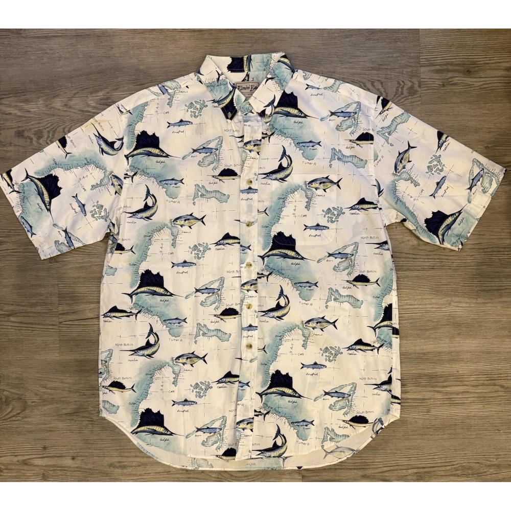 Bimini Bay Outfitters Hawaiian Shirt Mens XL Blue Button Down Sport Fish NWOT